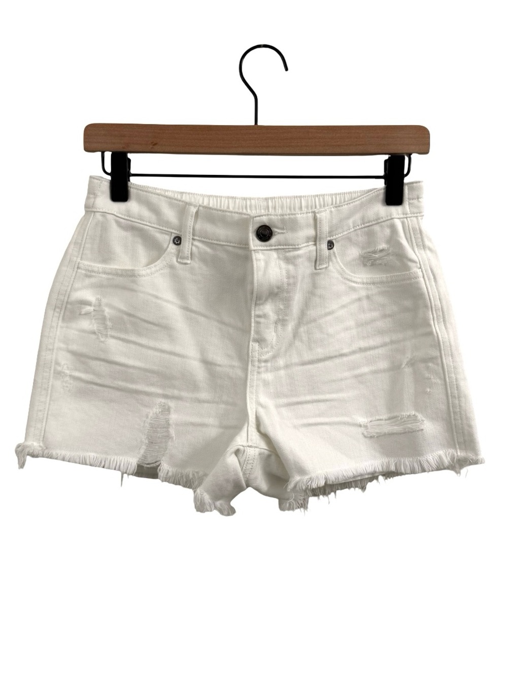 Aerie White Distressed Denim Shorts